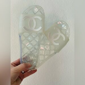 CHANEL Transparent Slides with White Logo